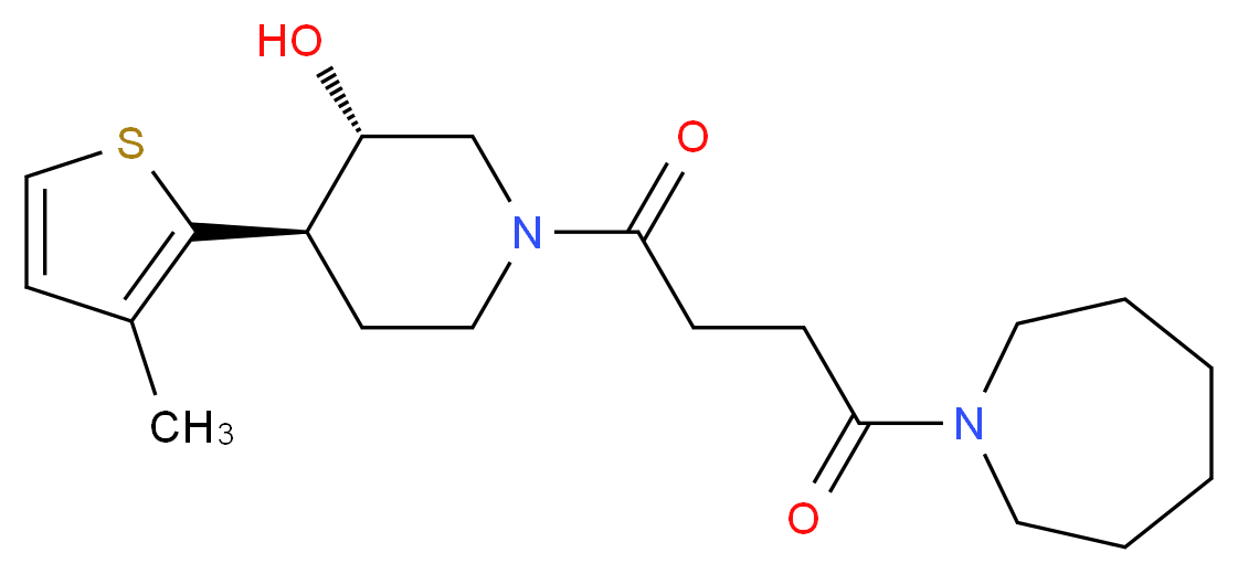 (3S*,4R*)-1-(4-azepan-1-yl-4-oxobutanoyl)-4-(3-methyl-2-thienyl)piperidin-3-ol_Molecular_structure_CAS_)