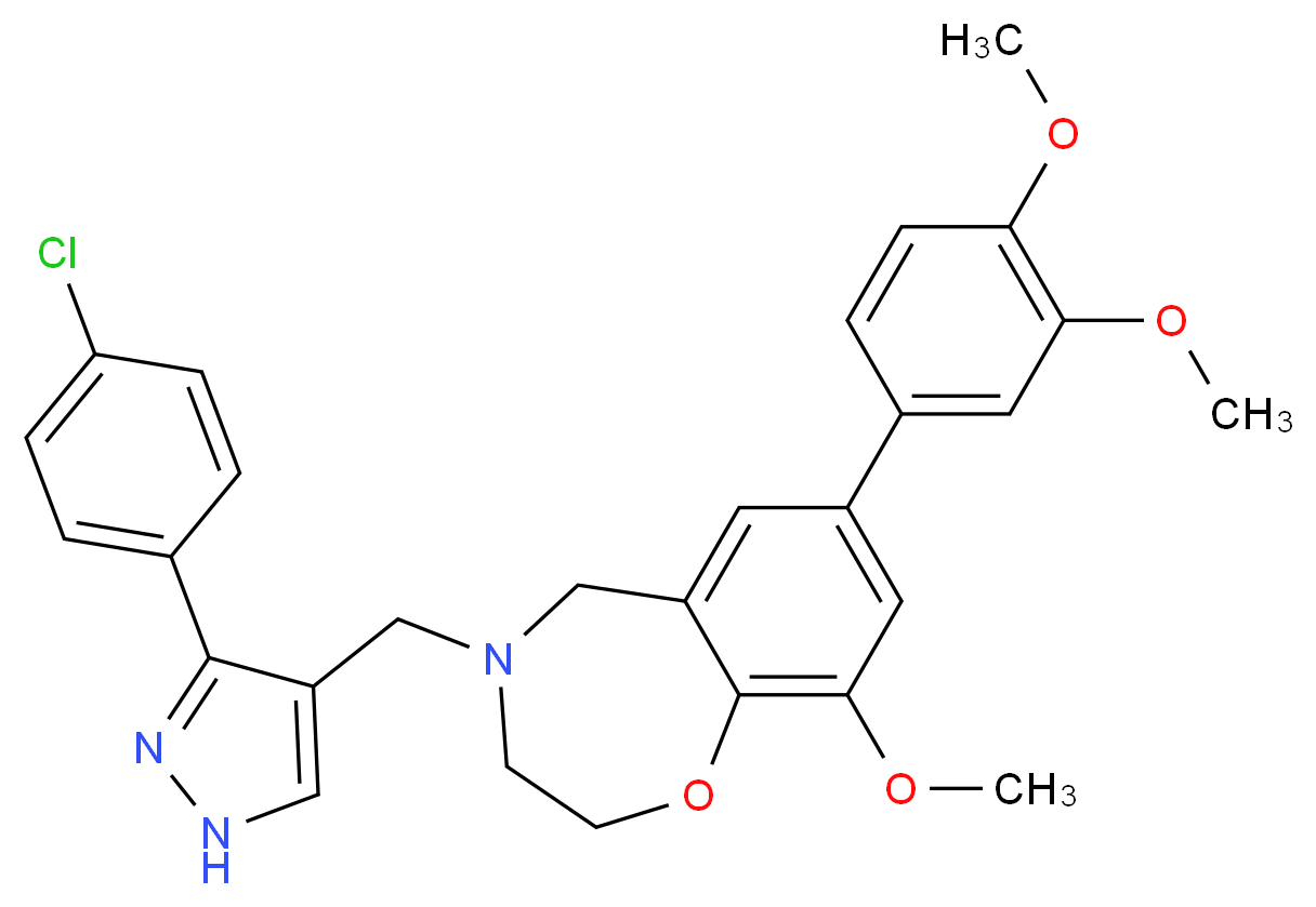 4-{[3-(4-chlorophenyl)-1H-pyrazol-4-yl]methyl}-7-(3,4-dimethoxyphenyl)-9-methoxy-2,3,4,5-tetrahydro-1,4-benzoxazepine_Molecular_structure_CAS_)