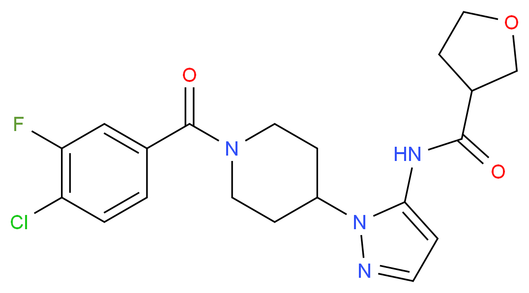 N-{1-[1-(4-chloro-3-fluorobenzoyl)-4-piperidinyl]-1H-pyrazol-5-yl}tetrahydro-3-furancarboxamide_Molecular_structure_CAS_)