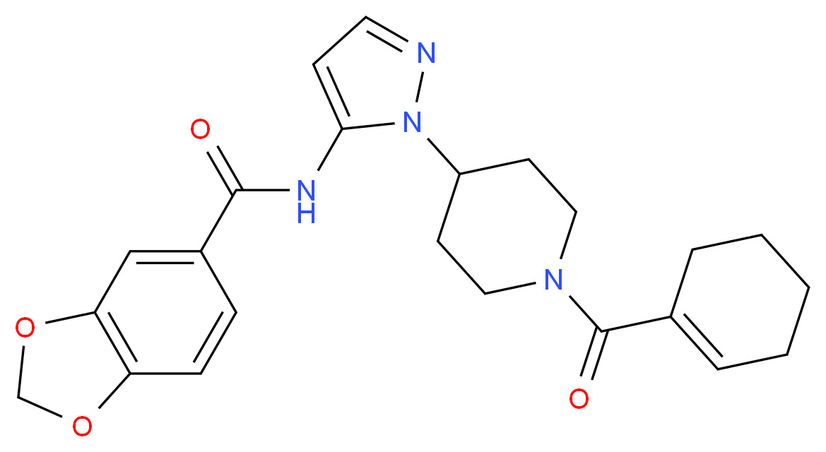 N-{1-[1-(1-cyclohexen-1-ylcarbonyl)-4-piperidinyl]-1H-pyrazol-5-yl}-1,3-benzodioxole-5-carboxamide_Molecular_structure_CAS_)