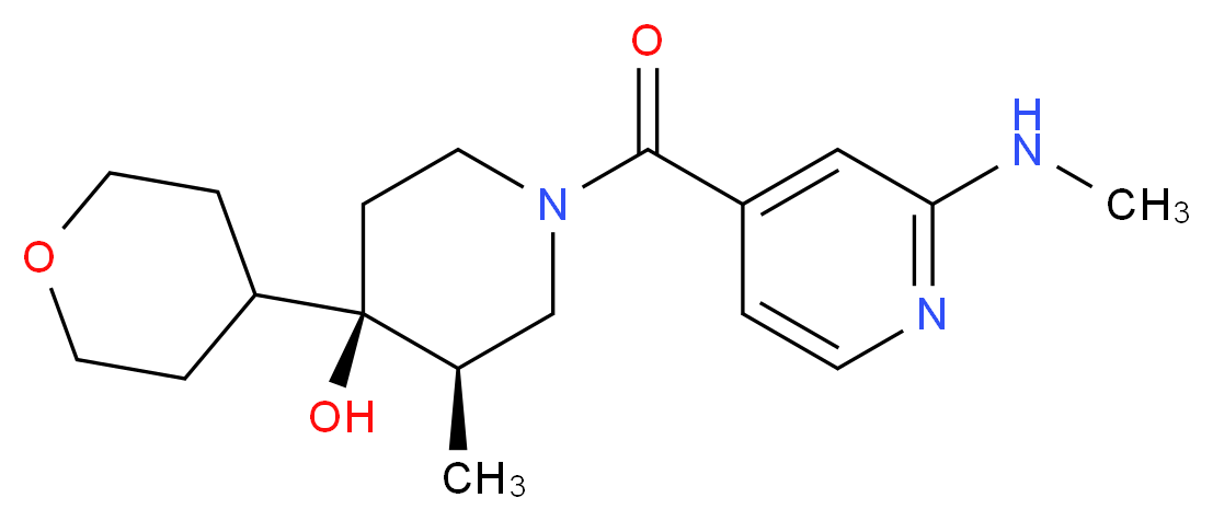 (3R*,4R*)-3-methyl-1-[2-(methylamino)isonicotinoyl]-4-(tetrahydro-2H-pyran-4-yl)piperidin-4-ol_Molecular_structure_CAS_)