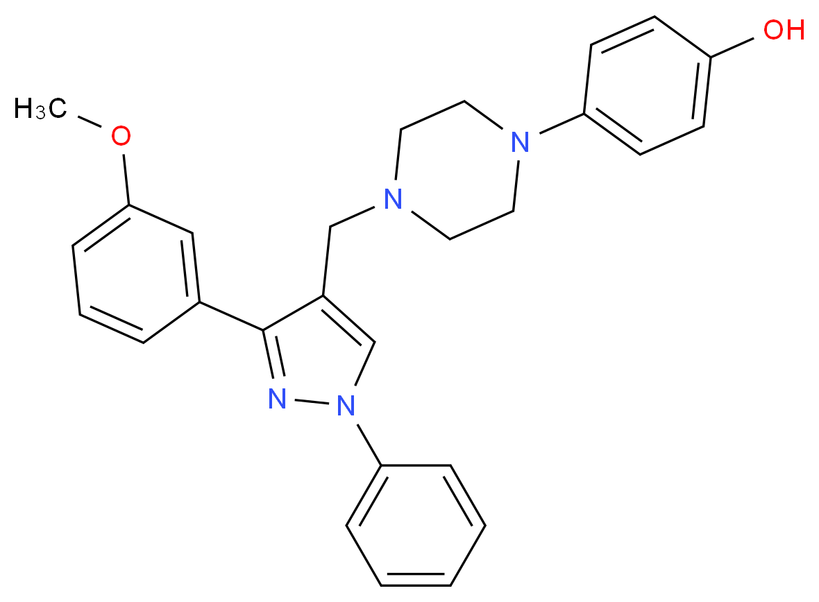 4-(4-{[3-(3-methoxyphenyl)-1-phenyl-1H-pyrazol-4-yl]methyl}-1-piperazinyl)phenol_Molecular_structure_CAS_)