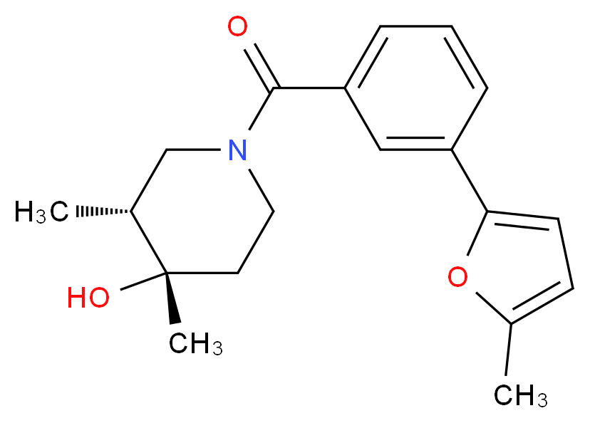 (3R*,4S*)-3,4-dimethyl-1-[3-(5-methyl-2-furyl)benzoyl]piperidin-4-ol_Molecular_structure_CAS_)