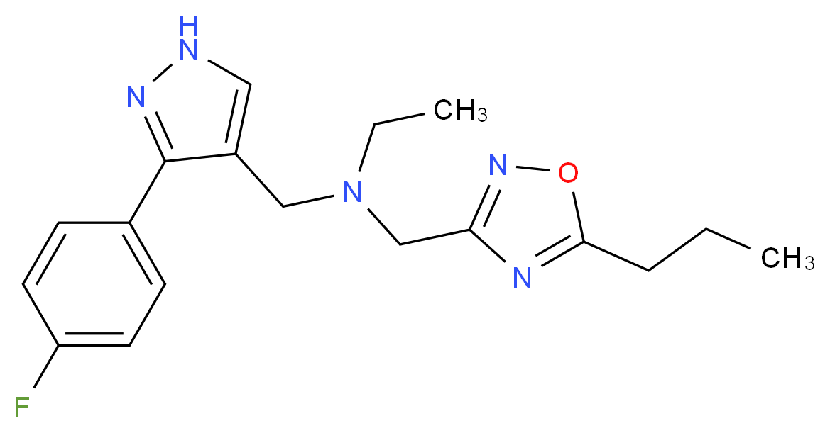 N-{[3-(4-fluorophenyl)-1H-pyrazol-4-yl]methyl}-N-[(5-propyl-1,2,4-oxadiazol-3-yl)methyl]ethanamine_Molecular_structure_CAS_)