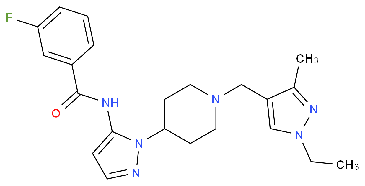 N-(1-{1-[(1-ethyl-3-methyl-1H-pyrazol-4-yl)methyl]-4-piperidinyl}-1H-pyrazol-5-yl)-3-fluorobenzamide_Molecular_structure_CAS_)