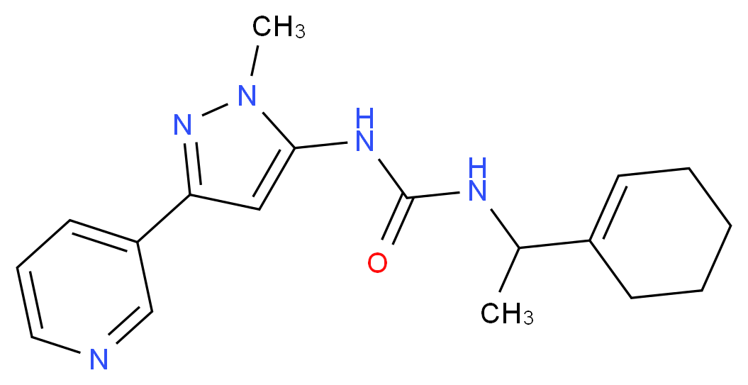 N-(1-cyclohex-1-en-1-ylethyl)-N'-(1-methyl-3-pyridin-3-yl-1H-pyrazol-5-yl)urea_Molecular_structure_CAS_)