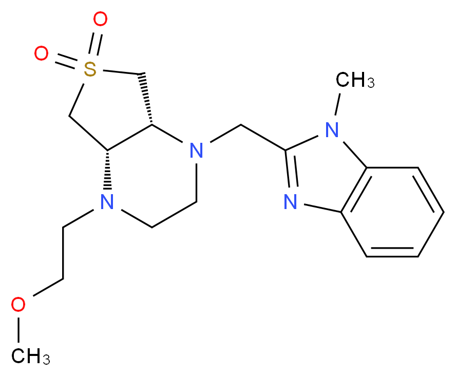 (4aR*,7aS*)-1-(2-methoxyethyl)-4-[(1-methyl-1H-benzimidazol-2-yl)methyl]octahydrothieno[3,4-b]pyrazine 6,6-dioxide_Molecular_structure_CAS_)