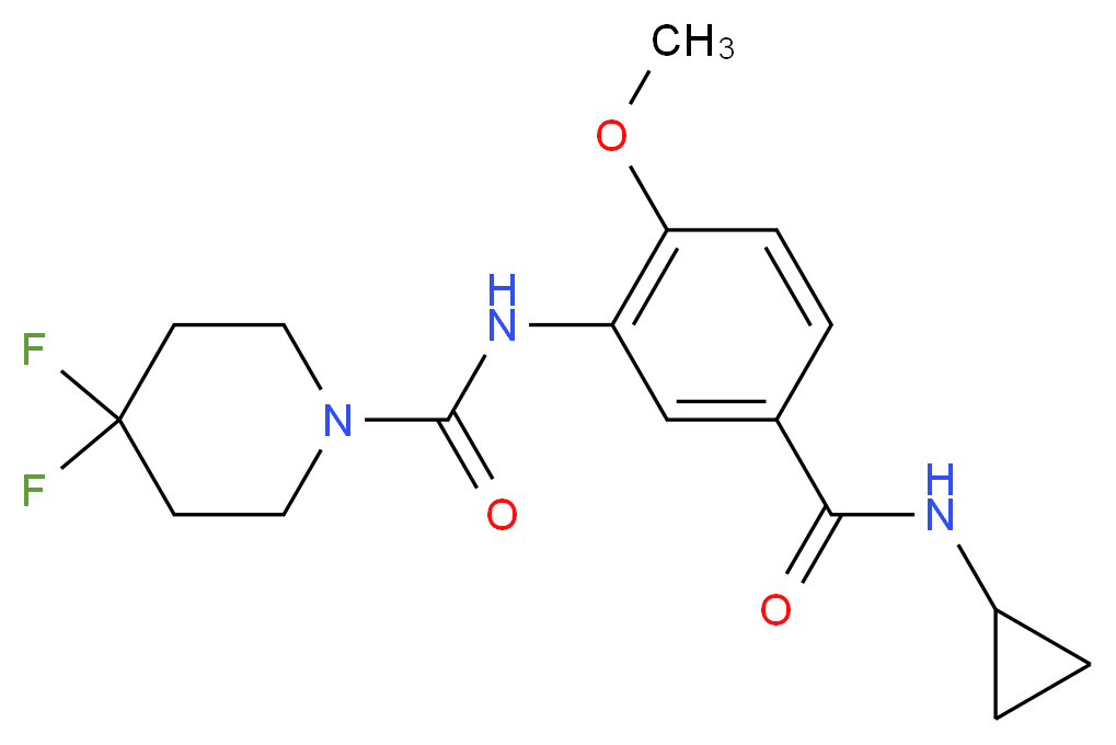 N-{5-[(cyclopropylamino)carbonyl]-2-methoxyphenyl}-4,4-difluoropiperidine-1-carboxamide_Molecular_structure_CAS_)