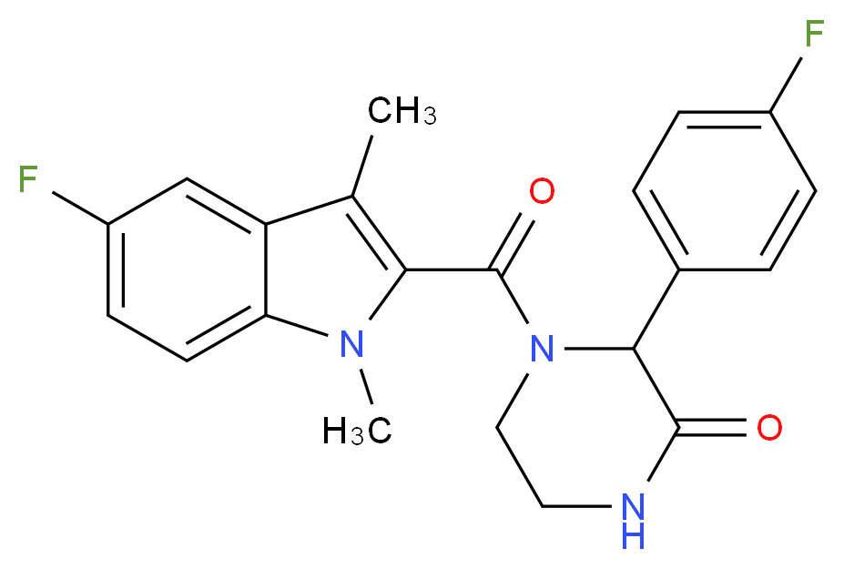 4-[(5-fluoro-1,3-dimethyl-1H-indol-2-yl)carbonyl]-3-(4-fluorophenyl)piperazin-2-one_Molecular_structure_CAS_)