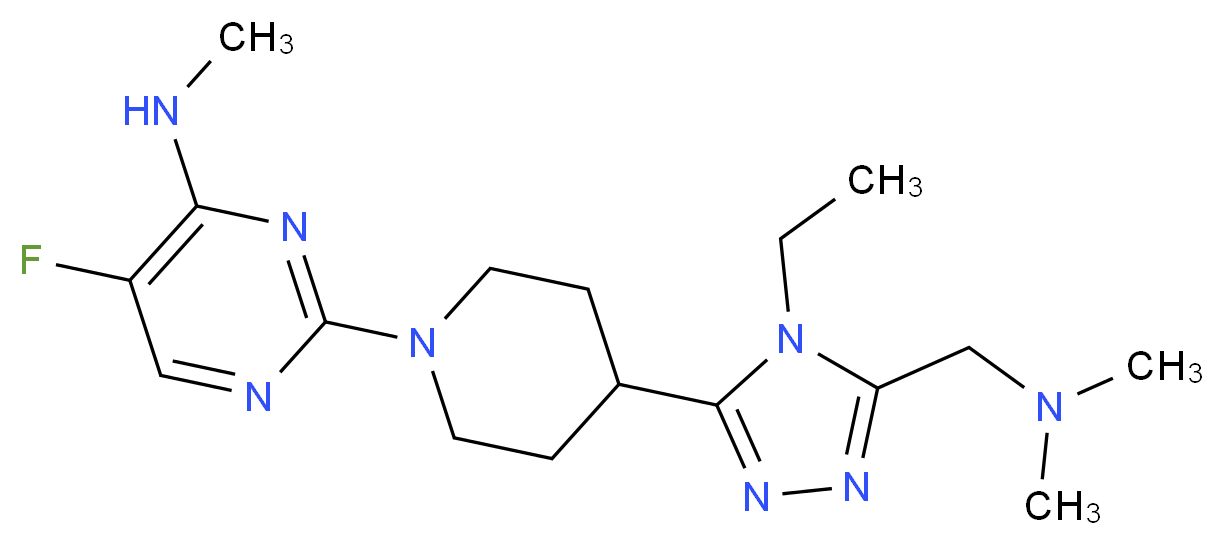 2-(4-{5-[(dimethylamino)methyl]-4-ethyl-4H-1,2,4-triazol-3-yl}piperidin-1-yl)-5-fluoro-N-methylpyrimidin-4-amine_Molecular_structure_CAS_)