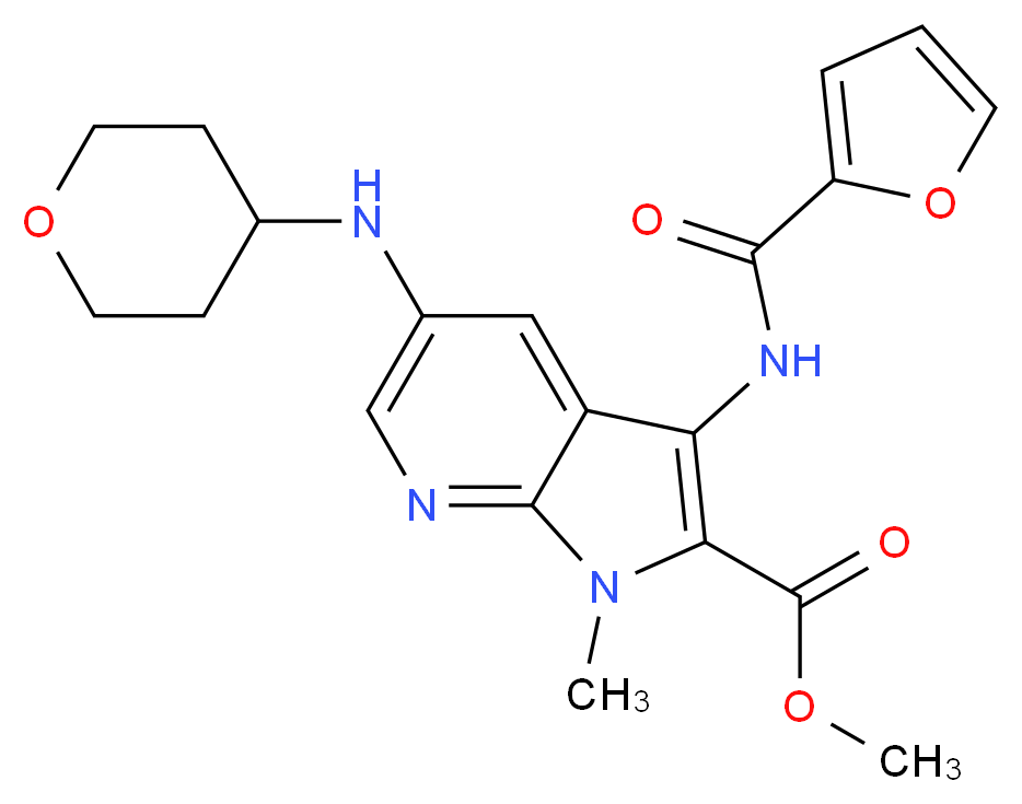 methyl 3-(2-furoylamino)-1-methyl-5-(tetrahydro-2H-pyran-4-ylamino)-1H-pyrrolo[2,3-b]pyridine-2-carboxylate_Molecular_structure_CAS_)