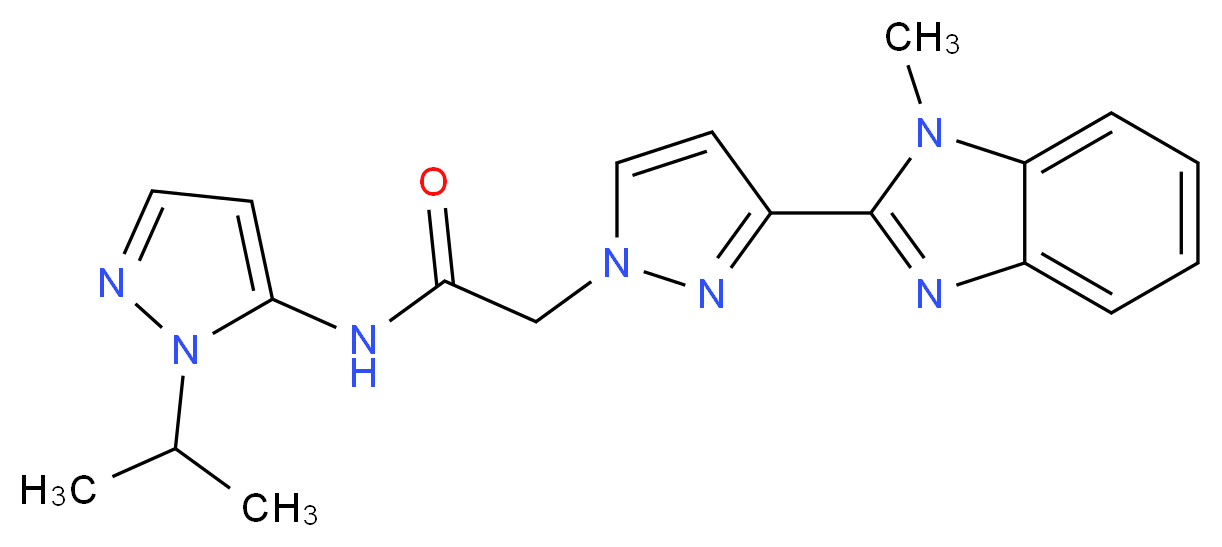 N-(1-isopropyl-1H-pyrazol-5-yl)-2-[3-(1-methyl-1H-benzimidazol-2-yl)-1H-pyrazol-1-yl]acetamide_Molecular_structure_CAS_)