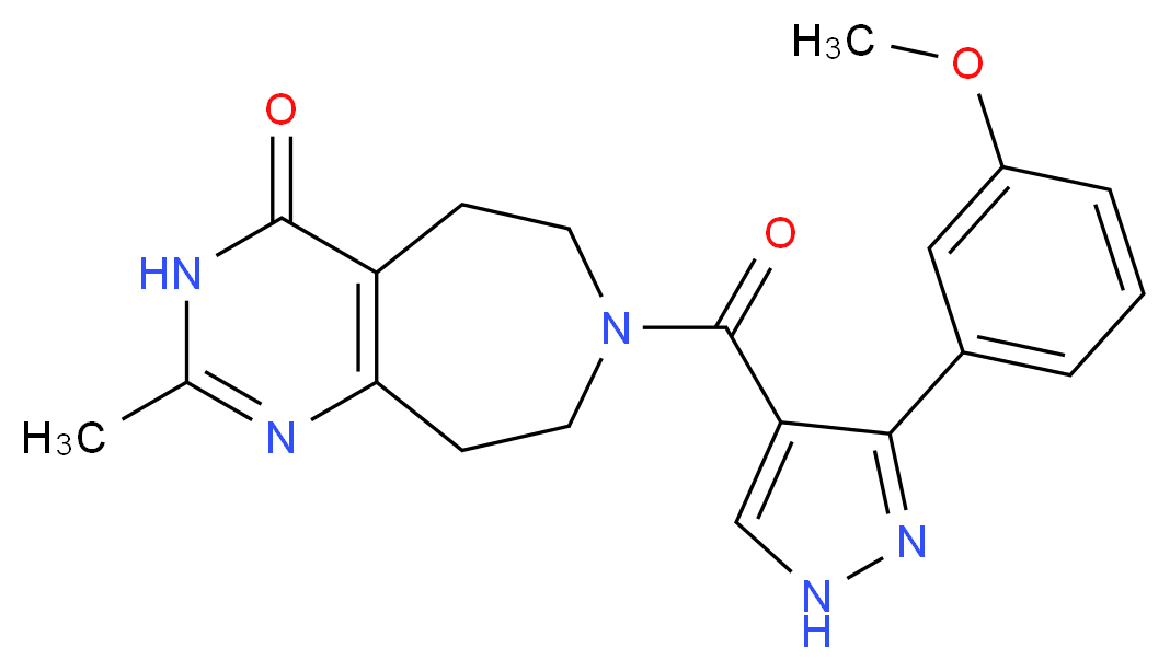 7-{[3-(3-methoxyphenyl)-1H-pyrazol-4-yl]carbonyl}-2-methyl-3,5,6,7,8,9-hexahydro-4H-pyrimido[4,5-d]azepin-4-one_Molecular_structure_CAS_)