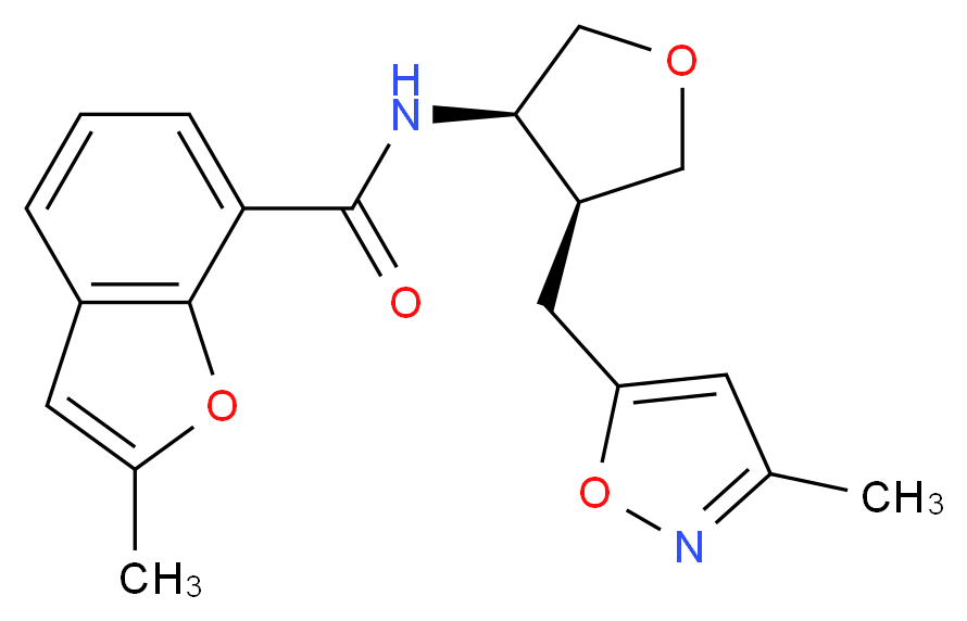 2-methyl-N-{(3R*,4S*)-4-[(3-methylisoxazol-5-yl)methyl]tetrahydrofuran-3-yl}-1-benzofuran-7-carboxamide_Molecular_structure_CAS_)