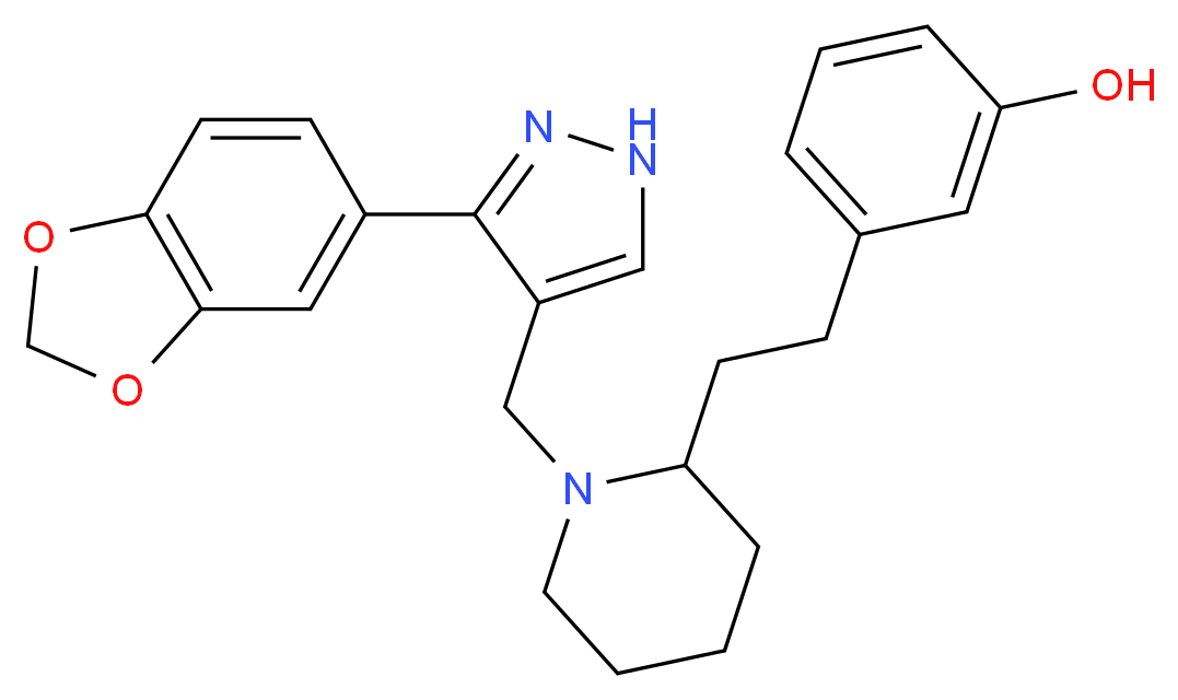 3-[2-(1-{[3-(1,3-benzodioxol-5-yl)-1H-pyrazol-4-yl]methyl}-2-piperidinyl)ethyl]phenol_Molecular_structure_CAS_)