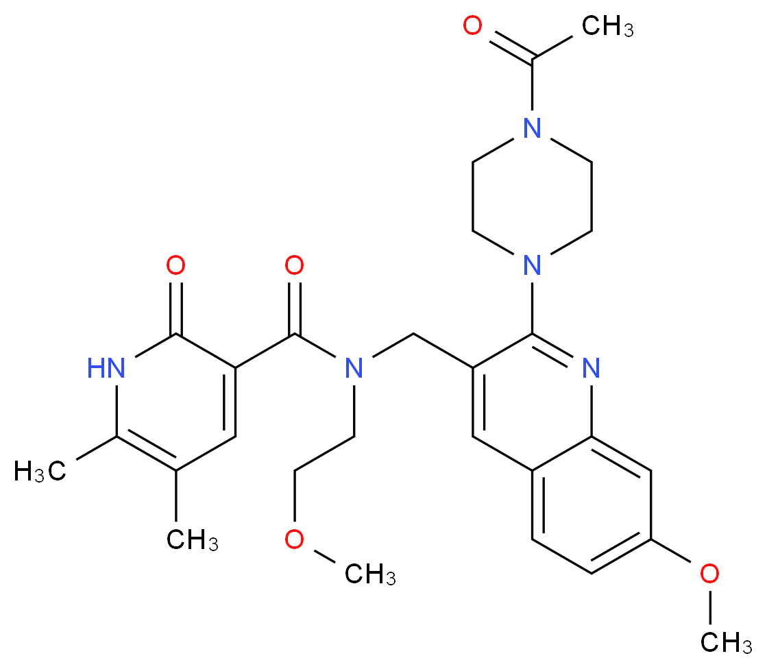 N-{[2-(4-acetyl-1-piperazinyl)-7-methoxy-3-quinolinyl]methyl}-N-(2-methoxyethyl)-5,6-dimethyl-2-oxo-1,2-dihydro-3-pyridinecarboxamide_Molecular_structure_CAS_)