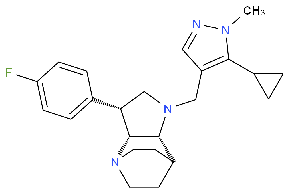 (3R*,3aR*,7aR*)-1-[(5-cyclopropyl-1-methyl-1H-pyrazol-4-yl)methyl]-3-(4-fluorophenyl)octahydro-4,7-ethanopyrrolo[3,2-b]pyridine_Molecular_structure_CAS_)