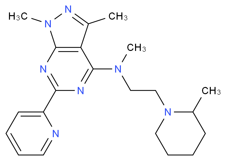 N,1,3-trimethyl-N-[2-(2-methyl-1-piperidinyl)ethyl]-6-(2-pyridinyl)-1H-pyrazolo[3,4-d]pyrimidin-4-amine_Molecular_structure_CAS_)