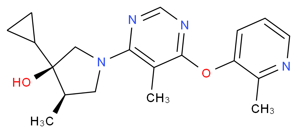 (3R*,4R*)-3-cyclopropyl-4-methyl-1-{5-methyl-6-[(2-methylpyridin-3-yl)oxy]pyrimidin-4-yl}pyrrolidin-3-ol_Molecular_structure_CAS_)