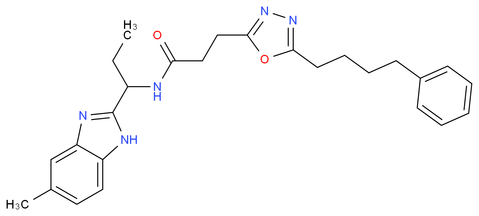 N-[1-(5-methyl-1H-benzimidazol-2-yl)propyl]-3-[5-(4-phenylbutyl)-1,3,4-oxadiazol-2-yl]propanamide_Molecular_structure_CAS_)