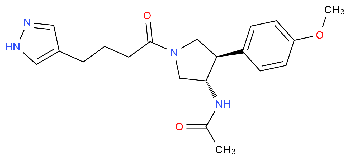 N-{(3S*,4R*)-4-(4-methoxyphenyl)-1-[4-(1H-pyrazol-4-yl)butanoyl]pyrrolidin-3-yl}acetamide_Molecular_structure_CAS_)