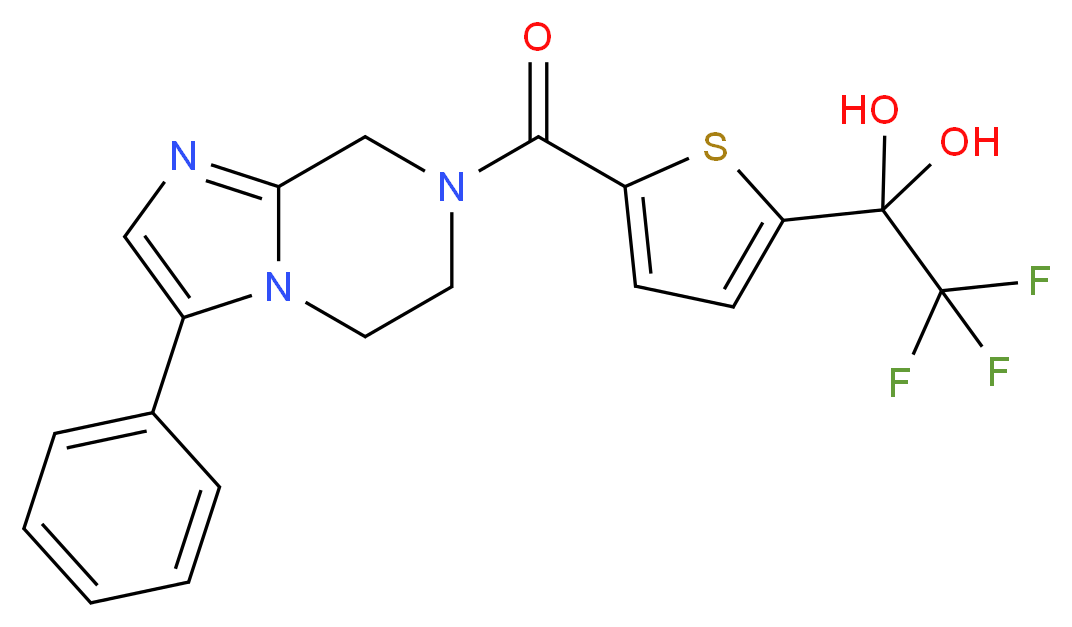 2,2,2-TRIFLUORO-1-{5-[(3-PHENYL-5,6-DIHYDROIMIDAZO[1,2-A]PYRAZIN-7(8H)-YL)CARBONYL]THIOPHEN-2-YL}ETHANE-1,1-DIOL_Molecular_structure_CAS_)