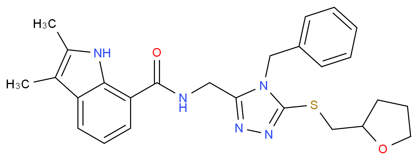 N-({4-benzyl-5-[(tetrahydro-2-furanylmethyl)thio]-4H-1,2,4-triazol-3-yl}methyl)-2,3-dimethyl-1H-indole-7-carboxamide_Molecular_structure_CAS_)