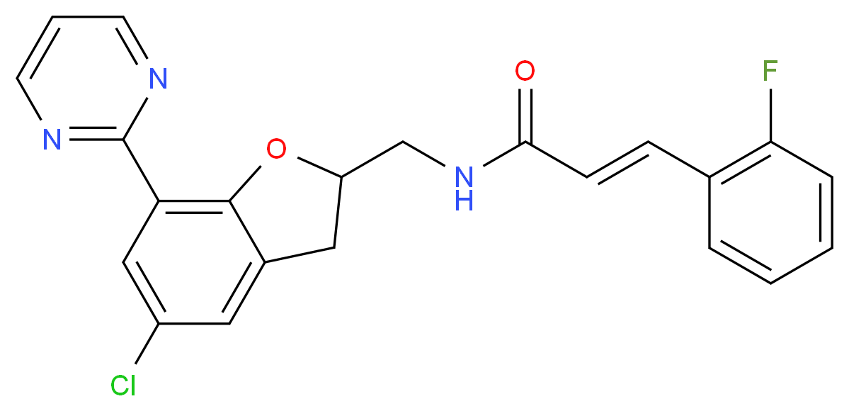 (2E)-N-{[5-chloro-7-(2-pyrimidinyl)-2,3-dihydro-1-benzofuran-2-yl]methyl}-3-(2-fluorophenyl)acrylamide_Molecular_structure_CAS_)