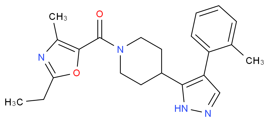 1-[(2-ethyl-4-methyl-1,3-oxazol-5-yl)carbonyl]-4-[4-(2-methylphenyl)-1H-pyrazol-5-yl]piperidine_Molecular_structure_CAS_)