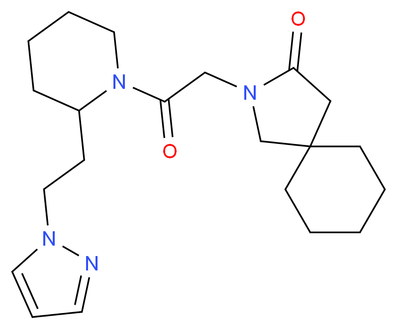 2-(2-oxo-2-{2-[2-(1H-pyrazol-1-yl)ethyl]piperidin-1-yl}ethyl)-2-azaspiro[4.5]decan-3-one_Molecular_structure_CAS_)