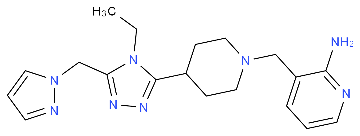 3-({4-[4-ethyl-5-(1H-pyrazol-1-ylmethyl)-4H-1,2,4-triazol-3-yl]piperidin-1-yl}methyl)pyridin-2-amine_Molecular_structure_CAS_)