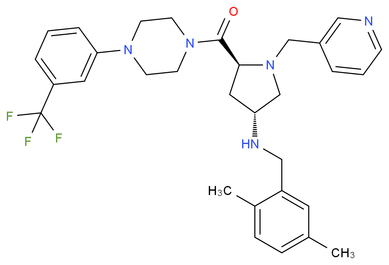 (3R,5S)-N-(2,5-dimethylbenzyl)-1-(3-pyridinylmethyl)-5-({4-[3-(trifluoromethyl)phenyl]-1-piperazinyl}carbonyl)-3-pyrrolidinamine_Molecular_structure_CAS_)