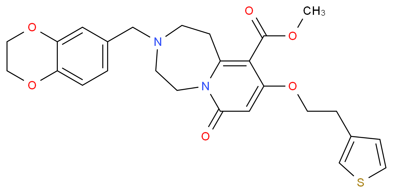 methyl 3-(2,3-dihydro-1,4-benzodioxin-6-ylmethyl)-7-oxo-9-[2-(3-thienyl)ethoxy]-1,2,3,4,5,7-hexahydropyrido[1,2-d][1,4]diazepine-10-carboxylate_Molecular_structure_CAS_)