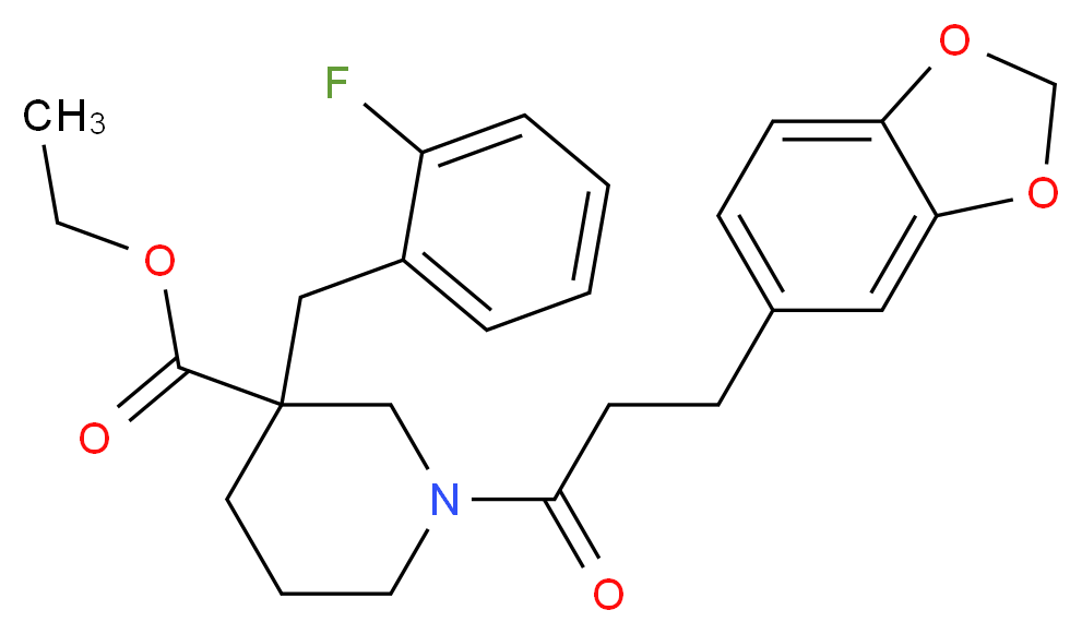 ethyl 1-[3-(1,3-benzodioxol-5-yl)propanoyl]-3-(2-fluorobenzyl)-3-piperidinecarboxylate_Molecular_structure_CAS_)