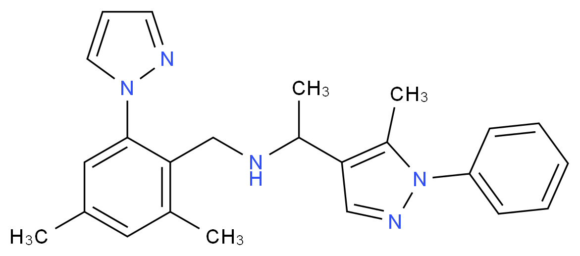 N-[2,4-dimethyl-6-(1H-pyrazol-1-yl)benzyl]-1-(5-methyl-1-phenyl-1H-pyrazol-4-yl)ethanamine_Molecular_structure_CAS_)