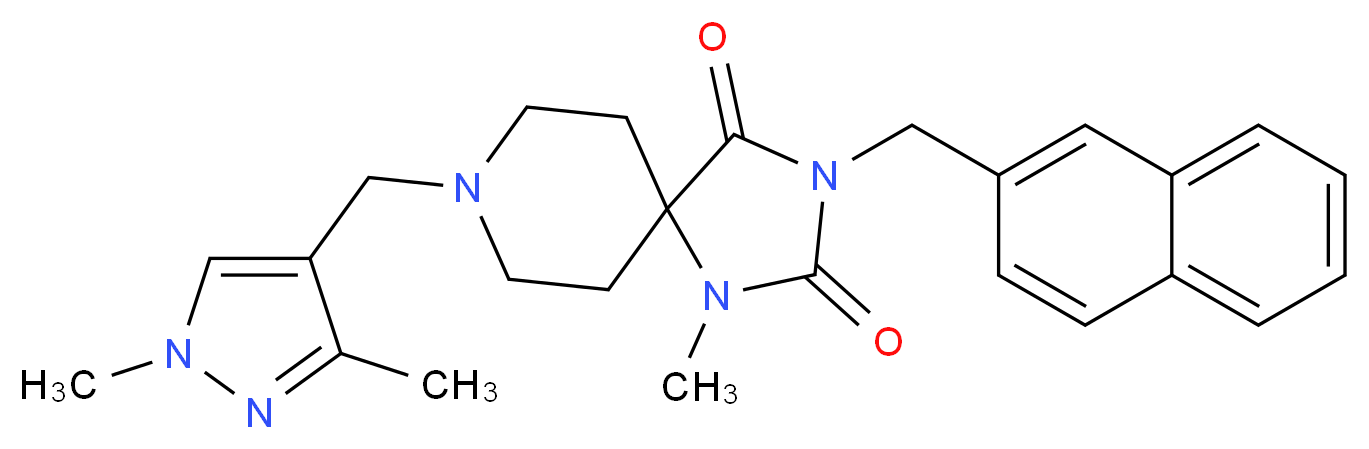 8-[(1,3-dimethyl-1H-pyrazol-4-yl)methyl]-1-methyl-3-(2-naphthylmethyl)-1,3,8-triazaspiro[4.5]decane-2,4-dione_Molecular_structure_CAS_)