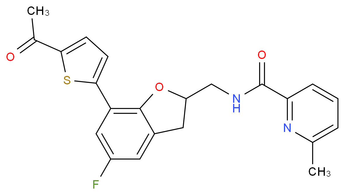 N-{[7-(5-acetyl-2-thienyl)-5-fluoro-2,3-dihydro-1-benzofuran-2-yl]methyl}-6-methyl-2-pyridinecarboxamide_Molecular_structure_CAS_)
