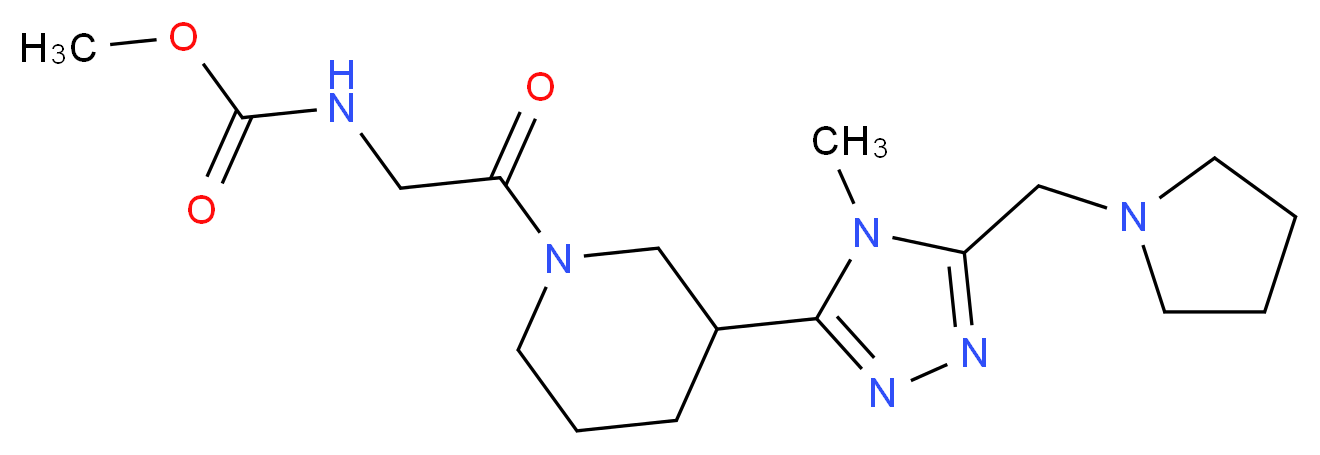 methyl (2-{3-[4-methyl-5-(pyrrolidin-1-ylmethyl)-4H-1,2,4-triazol-3-yl]piperidin-1-yl}-2-oxoethyl)carbamate_Molecular_structure_CAS_)