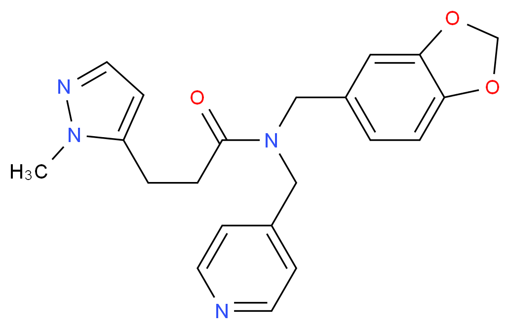 N-(1,3-benzodioxol-5-ylmethyl)-3-(1-methyl-1H-pyrazol-5-yl)-N-(pyridin-4-ylmethyl)propanamide_Molecular_structure_CAS_)