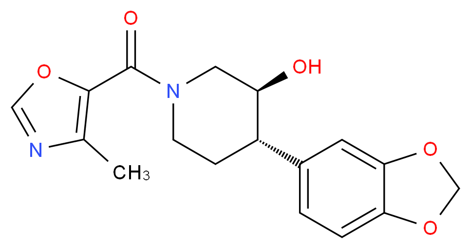 (3S*,4S*)-4-(1,3-benzodioxol-5-yl)-1-[(4-methyl-1,3-oxazol-5-yl)carbonyl]piperidin-3-ol_Molecular_structure_CAS_)