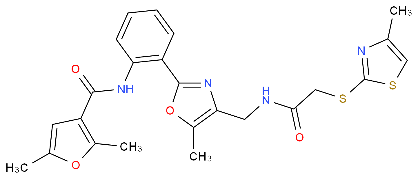 2,5-dimethyl-N-(2-{5-methyl-4-[({[(4-methyl-1,3-thiazol-2-yl)thio]acetyl}amino)methyl]-1,3-oxazol-2-yl}phenyl)-3-furamide_Molecular_structure_CAS_)