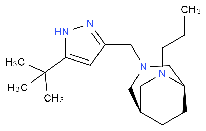 (1S*,5R*)-3-[(5-tert-butyl-1H-pyrazol-3-yl)methyl]-6-propyl-3,6-diazabicyclo[3.2.2]nonane_Molecular_structure_CAS_)