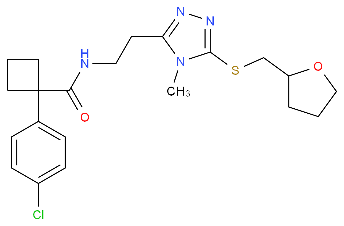 1-(4-chlorophenyl)-N-(2-{4-methyl-5-[(tetrahydro-2-furanylmethyl)thio]-4H-1,2,4-triazol-3-yl}ethyl)cyclobutanecarboxamide_Molecular_structure_CAS_)