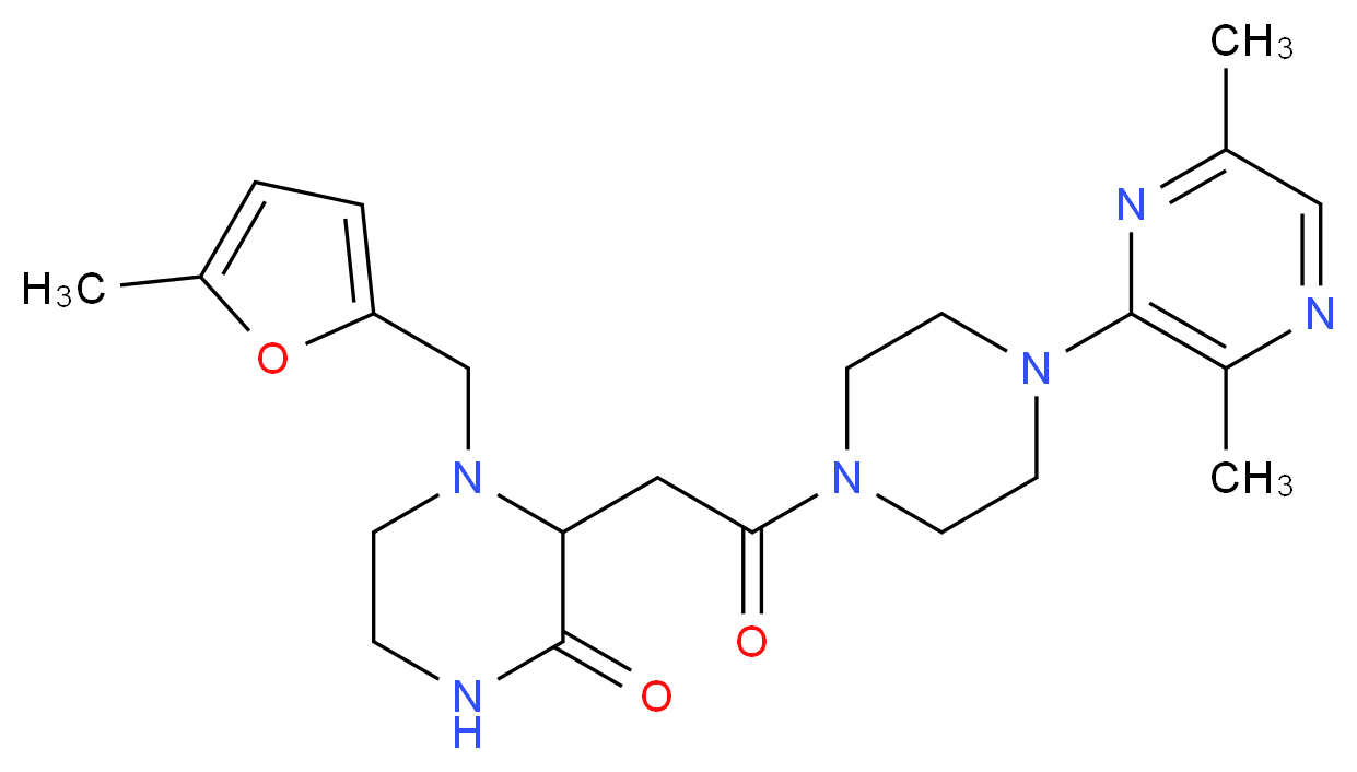 3-{2-[4-(3,6-dimethyl-2-pyrazinyl)-1-piperazinyl]-2-oxoethyl}-4-[(5-methyl-2-furyl)methyl]-2-piperazinone_Molecular_structure_CAS_)