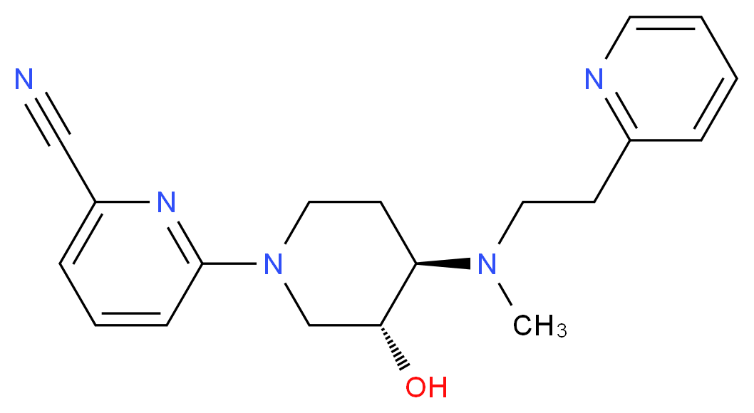 6-((3R*,4R*)-3-hydroxy-4-{methyl[2-(2-pyridinyl)ethyl]amino}-1-piperidinyl)-2-pyridinecarbonitrile_Molecular_structure_CAS_)