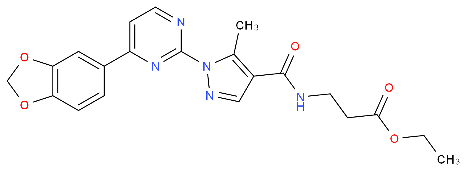 ethyl N-({1-[4-(1,3-benzodioxol-5-yl)-2-pyrimidinyl]-5-methyl-1H-pyrazol-4-yl}carbonyl)-beta-alaninate_Molecular_structure_CAS_)