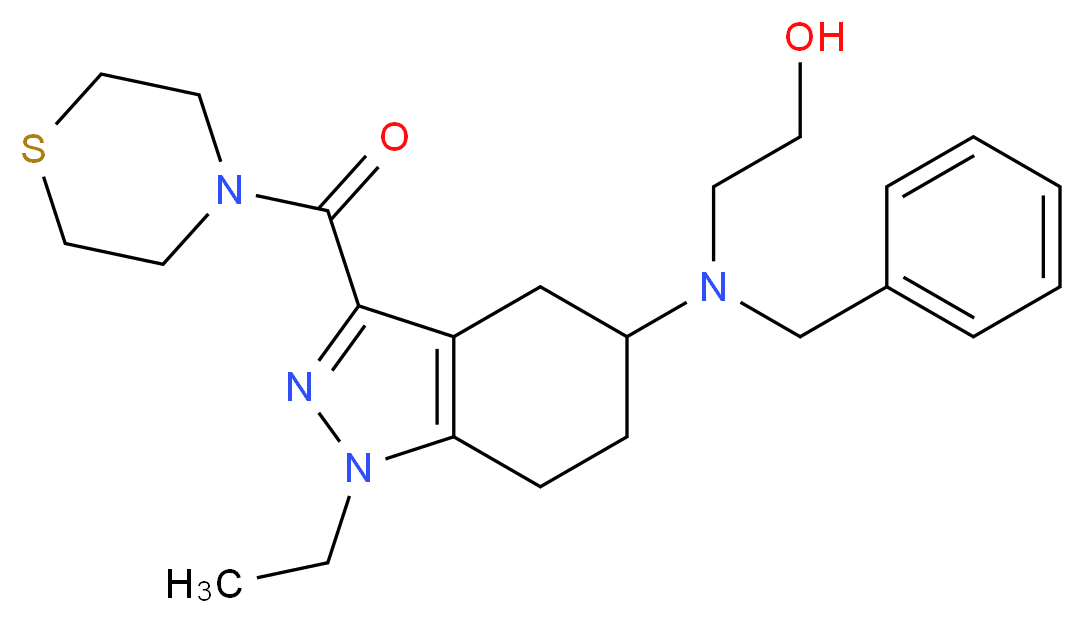 2-{benzyl[1-ethyl-3-(4-thiomorpholinylcarbonyl)-4,5,6,7-tetrahydro-1H-indazol-5-yl]amino}ethanol_Molecular_structure_CAS_)