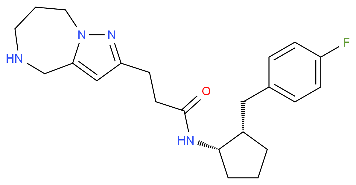 N-[(1S*,2S*)-2-(4-fluorobenzyl)cyclopentyl]-3-(5,6,7,8-tetrahydro-4H-pyrazolo[1,5-a][1,4]diazepin-2-yl)propanamide_Molecular_structure_CAS_)
