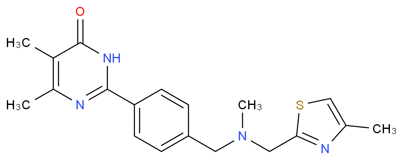 5,6-dimethyl-2-[4-({methyl[(4-methyl-1,3-thiazol-2-yl)methyl]amino}methyl)phenyl]pyrimidin-4(3H)-one_Molecular_structure_CAS_)