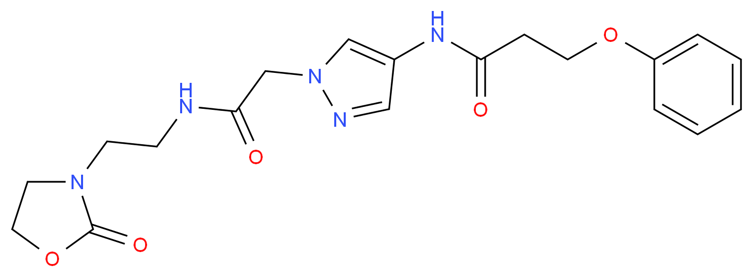 N-[1-(2-oxo-2-{[2-(2-oxo-1,3-oxazolidin-3-yl)ethyl]amino}ethyl)-1H-pyrazol-4-yl]-3-phenoxypropanamide_Molecular_structure_CAS_)